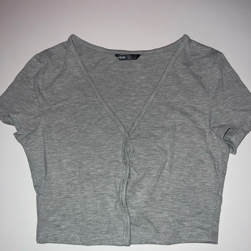 womens gray button up crop top size xs
